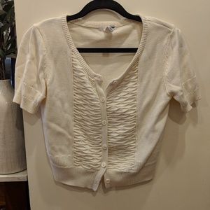 H&M Ruched Short-sleeve Cream Cardigan, Small
